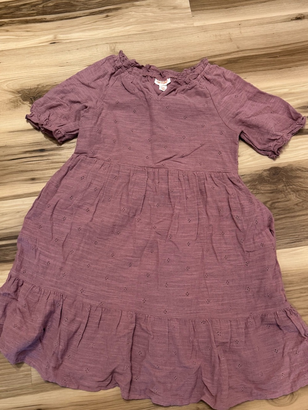 Girls short sleeve Dusty Rose Purple Eyelet Tiered Cotton Dress medium 8 kids